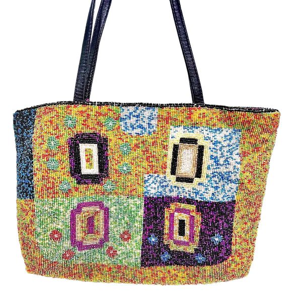 Christiana Beaded Multicolor Abstract Geometric Tote Purse - Picture 3 of 16